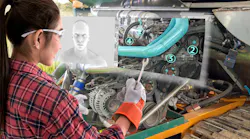 Augmented reality glasses being used to diagnose an internal combustion engine in the field.