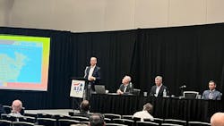 Mike Gomes, VP of maintenance at Bison Transport, addresses the audience at ATA MCE. Mike Gomes, VP of maintenance at Bison Transport, addresses the audience at ATA MCE.