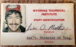 Mathis&apos; ID card in his second role at WyoTech.