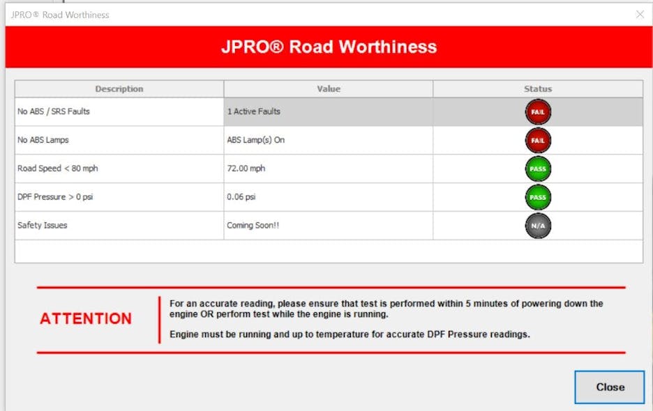 Noregon JPRO Road Worthiness feature