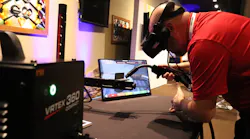 A Lincoln Electric employee tries the VRTEX 360 Compact, a more portable version of its virtual reality welding simulator. A Lincoln Electric employee tries the VRTEX 360 Compact, a more portable version of its virtual reality welding simulator.