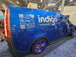 The Indigo Dash Cargo van, designed for grocery, food, and package delivery, features 90 cubic feet of cargo space, offers Level 2 and fast recharging of its 30 kWh battery, and offers a 143-mile range. The Indigo Dash Cargo van, designed for grocery, food, and package delivery, features 90 cubic feet of cargo space, offers Level 2 and fast recharging of its 30 kWh battery, and offers a 143-mile range.