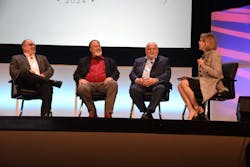 From left to right: Terry Wall, sr. manager, maintenance technical support – National Accounts, Ryder System, Inc.; Justin Olsen, Eastern Regional Maintenance manager, TCW; Doug Arns, director of maintenance, Freymiller; and moderator Molly MacKay Zacker, VP, operations, MacKay & Company. From left to right: Terry Wall, sr. manager, maintenance technical support – National Accounts, Ryder System, Inc.; Justin Olsen, Eastern Regional Maintenance manager, TCW; Doug Arns, director of maintenance, Freymiller; and moderator Molly MacKay Zacker, VP, operations, MacKay & Company.