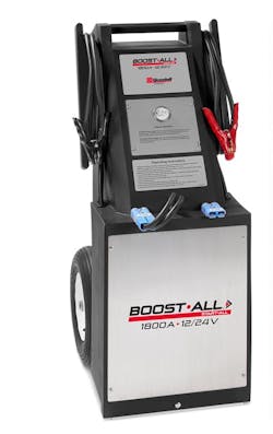 Vanair&rsquo;s Goodall brand Boost&bull;All portable jump cart features an internal AC charger, extra-large pneumatic tires and a voltmeter to monitor battery charge levels.