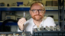 Tan Delta CEO Chris Greenwood showing off an oil monitoring sensor. Tan Delta CEO Chris Greenwood showing off an oil monitoring sensor.