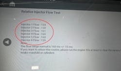 Bi-directional control of the fuel injectors allowed for an injector balance test. I take a &ldquo;passing&rdquo; result (like the one displayed here) with a grain of salt. Typically, I find this test only reliable for a significant failure of an injector, either mechanically or electrically. A failure would indicate an issue, but a passing result could leave some stones unturned. More in-depth testing is required.