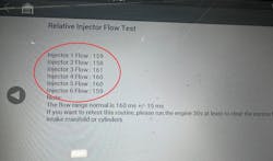Bi-directional control of the fuel injectors allowed for an injector balance test. I take a “passing” result (like the one displayed here) with a grain of salt. Typically, I find this test only reliable for a significant failure of an injector, either mechanically or electrically. A failure would indicate an issue, but a passing result could leave some stones unturned. More in-depth testing is required. Bi-directional control of the fuel injectors allowed for an injector balance test. I take a “passing” result (like the one displayed here) with a grain of salt. Typically, I find this test only reliable for a significant failure of an injector, either mechanically or electrically. A failure would indicate an issue, but a passing result could leave some stones unturned. More in-depth testing is required.