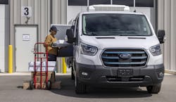 2024 Ford Pro E-Transit vans feature a Pro Power Onboard system that provides 2.4 kW of power, even while the vehicle is in motion or charging. 2024 Ford Pro E-Transit vans feature a Pro Power Onboard system that provides 2.4 kW of power, even while the vehicle is in motion or charging.