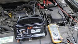 Here you can see a battery holds a nice 12.8V charge with the ignition on, and the charger in the 10A charging mode. Here you can see a battery holds a nice 12.8V charge with the ignition on, and the charger in the 10A charging mode.