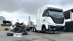 Like any electric vehicle, the Nikola Tre FCEV has more torque available at launch, so drivers will have to be mindful about accelerating tire wear with a lead foot, Bill Hall noted. Like any electric vehicle, the Nikola Tre FCEV has more torque available at launch, so drivers will have to be mindful about accelerating tire wear with a lead foot, Bill Hall noted.