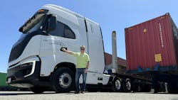 Bill Hall, received the first California-based Nikola Tre FCEV (Fuel Cell Electric Vehicle) last December. There have been some growing pains, but with support from the OEM and plenty of patience and planning, he's showing hydrogen can power drayage operations. Bill Hall, received the first California-based Nikola Tre FCEV (Fuel Cell Electric Vehicle) last December. There have been some growing pains, but with support from the OEM and plenty of patience and planning, he's showing hydrogen can power drayage operations.