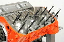 For those situations where cylinder head studs are to be installed, install studs finger-tight (lube or seal threads accordingly depending on the application). Do not double-nut studs and torque them in place. Torque and clamping load is applied as you tighten the nut. Over-tightening studs into the block will result in a slight splay, making it difficult to install the head. The lower stud threads only need to be fully engaged. Torque is applied to the nuts. For those situations where cylinder head studs are to be installed, install studs finger-tight (lube or seal threads accordingly depending on the application). Do not double-nut studs and torque them in place. Torque and clamping load is applied as you tighten the nut. Over-tightening studs into the block will result in a slight splay, making it difficult to install the head. The lower stud threads only need to be fully engaged. Torque is applied to the nuts.