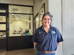 Ellen Gutierrez outside her classroom. Ellen Gutierrez outside her classroom.