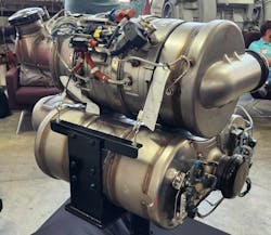 The latest X15's aftertreatment system utilizes a dual selective catalytic reduction configuration. Both SCR housings pictured are prototypes. The latest X15's aftertreatment system utilizes a dual selective catalytic reduction configuration. Both SCR housings pictured are prototypes.