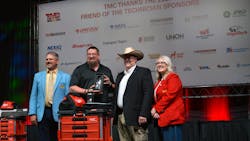From left to right: Benjamin Phillips, Technician & Educator Committee Chairman, Doug Nickles, Grand Champion and FedEx Freight technician, Randy Patterson, TMCSuperTech Competition Chairman, and Amanda Schuier, TMC Chairman From left to right: Benjamin Phillips, Technician & Educator Committee Chairman, Doug Nickles, Grand Champion and FedEx Freight technician, Randy Patterson, TMCSuperTech Competition Chairman, and Amanda Schuier, TMC Chairman