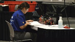 Allyson Zamayoa, diesel technician at Rush Travel Centers, at TMCFutureTech, during which she took 1st place in the Electronic Engine Diagnostics station. Allyson Zamayoa, diesel technician at Rush Travel Centers, at TMCFutureTech, during which she took 1st place in the Electronic Engine Diagnostics station.