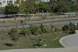 The light posts once illuminating the nightlife of the brewery-dotted River Arts district were either horizontal or barely standing, a result of the rapidly rising French Broad River waters. The light posts once illuminating the nightlife of the brewery-dotted River Arts district were either horizontal or barely standing, a result of the rapidly rising French Broad River waters.