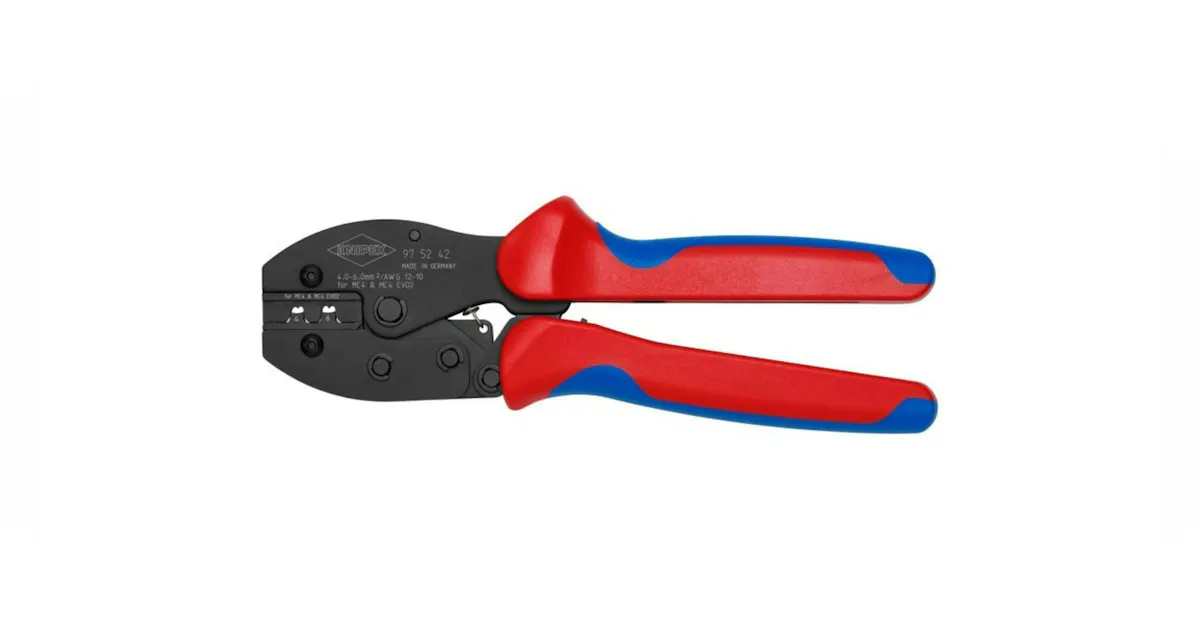 Knipex 97 52 42 6 PreciForce Crimping pliers for MC4®/MC4® Evo 2 connectors. UK Planet Tools Knipex 97 52 42 6 PreciForce Crimping pliers for MC4®/MC4® Evo 2 connectors. UK Planet Tools