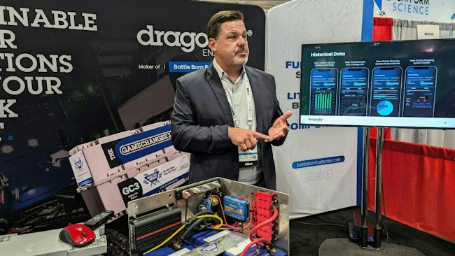 Wade Seaburg, chief revenue officer of Dragonfly Energy, explained how the Dragonfly IntelLigence technology works during a press conference at the American Trucking Associations’ 2024 Management Conference & Exhibition in Nashville, Tennessee.