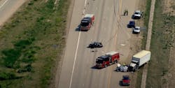 Wreckage left on Interstate 25 after Jesus Puebla, 27, collided with a 2015 Ford Edge carrying Emiliano and Christina Godines, ages 51 and 47, their 3-month-old grandchild, Tessleigh, and her 20-year-old parents, Aaron Godines and Halie Everts. Wreckage left on Interstate 25 after Jesus Puebla, 27, collided with a 2015 Ford Edge carrying Emiliano and Christina Godines, ages 51 and 47, their 3-month-old grandchild, Tessleigh, and her 20-year-old parents, Aaron Godines and Halie Everts.