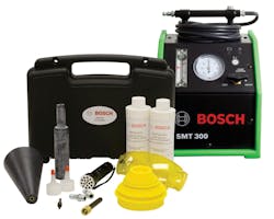 Bosch’s SMT 300 LeakTamer II EVAP & Diagnostic Smoke Machine utilizes the UltraTrace UV smoke solution to generate smoke that leaves a UV light-traceable mark that helps pinpoint the source of a leak. It’s a multi-functional device that can be used for not only EVAP testing, but also oil, exhaust, wind, and EGR leaks, among others. It comes with a dual-functioning bright and/or UV flashlight and UV glasses. Other features include an easy-to-read PSI gauge and flowmeter, and a five-minute timer that prevents overheating. Bosch’s SMT 300 LeakTamer II EVAP & Diagnostic Smoke Machine utilizes the UltraTrace UV smoke solution to generate smoke that leaves a UV light-traceable mark that helps pinpoint the source of a leak. It’s a multi-functional device that can be used for not only EVAP testing, but also oil, exhaust, wind, and EGR leaks, among others. It comes with a dual-functioning bright and/or UV flashlight and UV glasses. Other features include an easy-to-read PSI gauge and flowmeter, and a five-minute timer that prevents overheating.
