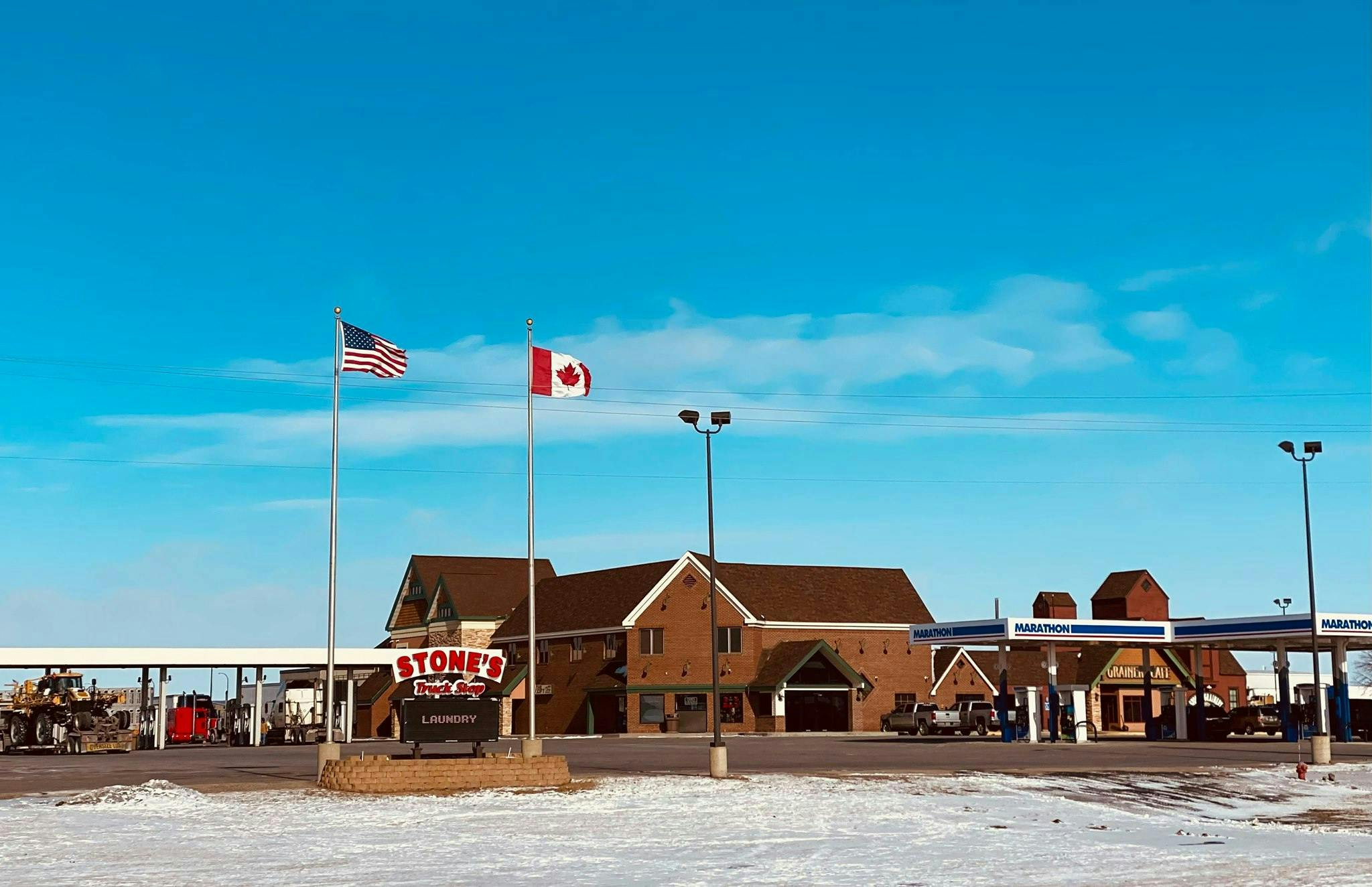 Stone's Truck Stop is located off Highway 212 and Interstate 29 in Watertown, South Dakota and offers free showers with purchase of more than 50 gallons of diesel.