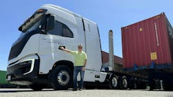 Bill Hall, owner of Coyote Container, received the first Nikola FCEV in California. As the company enter bankruptcy and plans to sell off assets, it's unknown how long his truck will get the technical support and fuel it needs to operate. Bill Hall, owner of Coyote Container, received the first Nikola FCEV in California. As the company enter bankruptcy and plans to sell off assets, it's unknown how long his truck will get the technical support and fuel it needs to operate.