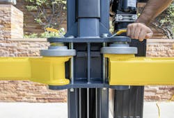 BendPak's Automatic Swing Arm Restraint System's gears can hold a ton of side force to prevent vehicles from shifting. BendPak's Automatic Swing Arm Restraint System's gears can hold a ton of side force to prevent vehicles from shifting.