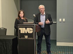 Belinda Rueffer, vice president of Marketing at Fleetio, and George Arrants, VP of ASE Education Foundation at TMC Belinda Rueffer, vice president of Marketing at Fleetio, and George Arrants, VP of ASE Education Foundation at TMC