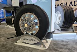 The Bridgestone R273 Ecopia steer tire uses Enliten technology for better wear- and rolling-resistance. The Bridgestone R273 Ecopia steer tire uses Enliten technology for better wear- and rolling-resistance.