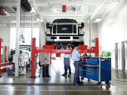 Ford Pro Elite Service Centers focus on layout and minimizing technician movements enable fastser customer uptime. Ford Pro Elite Service Centers focus on layout and minimizing technician movements enable fastser customer uptime.