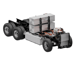 The Paccar ePowertrain is available in configurations. For the 567EV, the five-battery option offers 625 kWh of power and up to 250 miles on a full charge. The Paccar ePowertrain is available in configurations. For the 567EV, the five-battery option offers 625 kWh of power and up to 250 miles on a full charge.