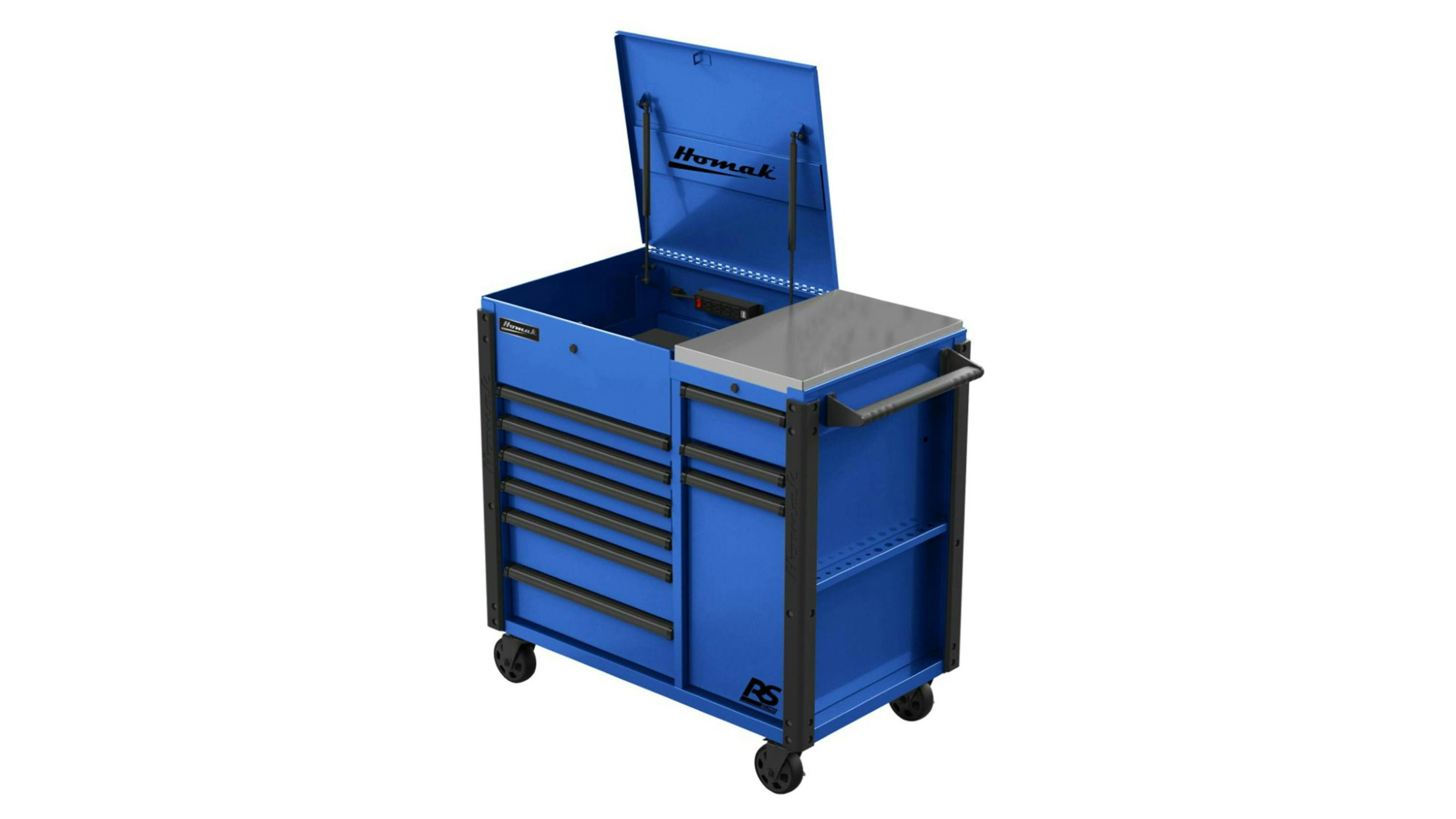 44' RS Pro 9-Drawer Flip Top Power Service Cart w/ Workstation, No. HOMBL06044090