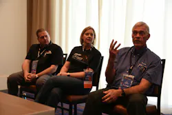 Mike (left) and Dick (right) Bascom and Mandy McWilliams (middle) of Bascom Truck and Auto discuss how to know when to grow your shop during a panel.