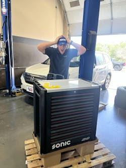 UTI student Creed Crockett with his new toolbox provided by Sonic Tools. UTI student Creed Crockett with his new toolbox provided by Sonic Tools.