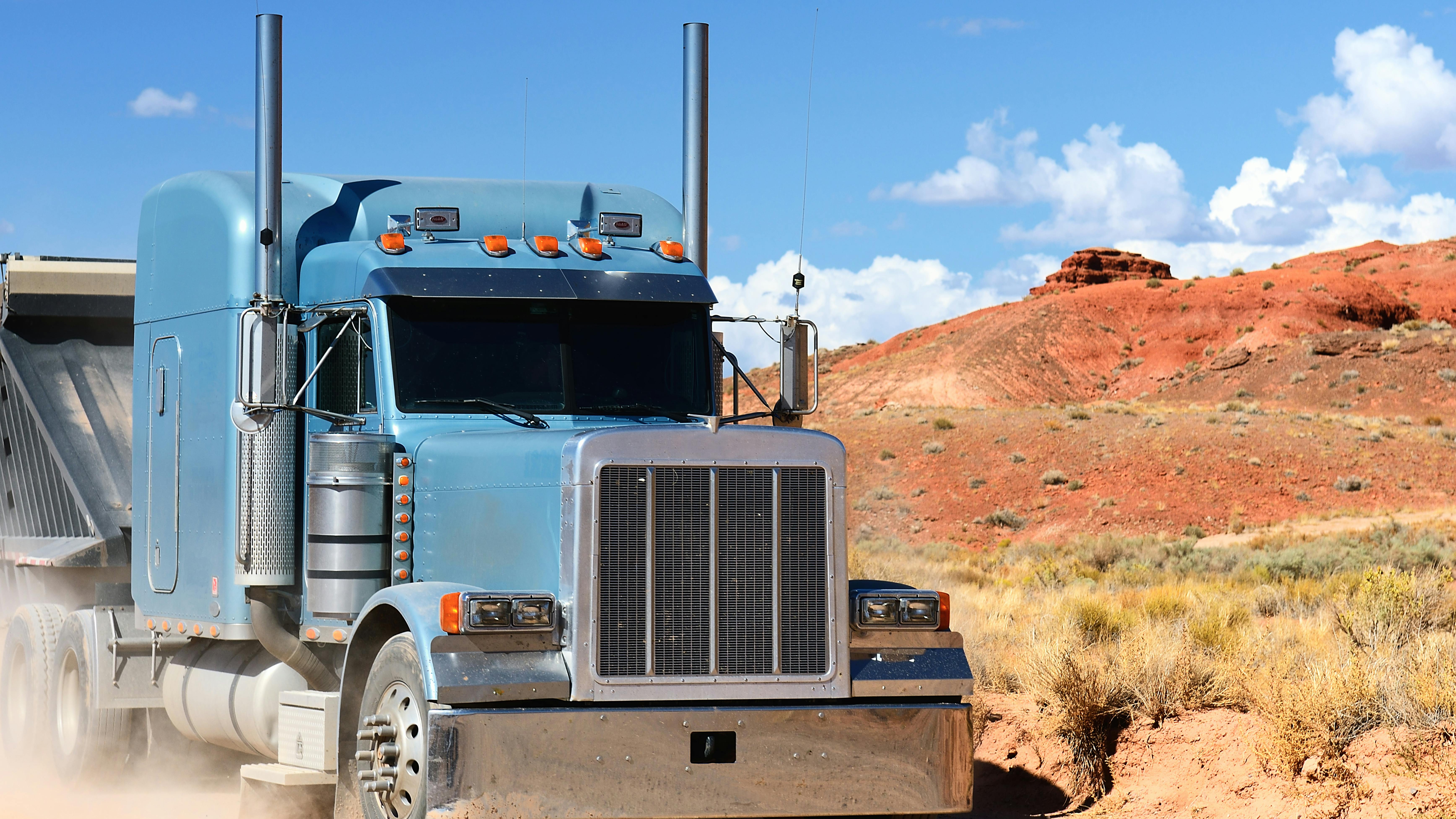 A semi in an arid desert