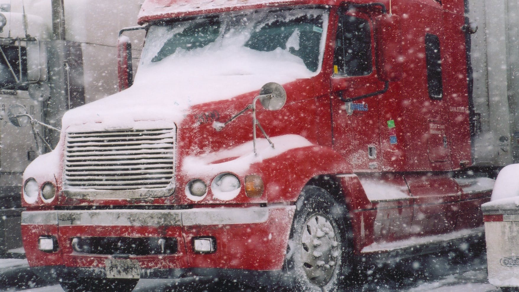 Frozen-over truck in winter