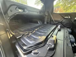 The Multi-Flex Midgate allows operators to fold the back portion of the cab, elongating the bed of the truck. The process of folding the seats and the walls of cab takes only two to three minutes. The back glass can also be removed and stored safely within the truck. The Multi-Flex Midgate allows operators to fold the back portion of the cab, elongating the bed of the truck. The process of folding the seats and the walls of cab takes only two to three minutes. The back glass can also be removed and stored safely within the truck.
