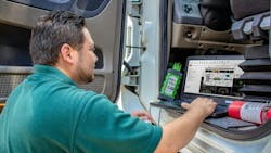 By plugging into a truck’s OBD-II port, a technician can pull relevant aftertreatment data such as temperature to troubleshoot issues. By plugging into a truck’s OBD-II port, a technician can pull relevant aftertreatment data such as temperature to troubleshoot issues.