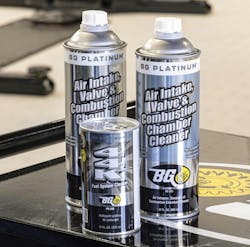 BG Platinum 44K Fuel System Cleaner is added to the fuel tank, while a spray of BG Platinum Air Intake, Valve & Combustion Chamber Cleaner thoroughly coats and cleans internal engine surfaces. BG Platinum 44K Fuel System Cleaner is added to the fuel tank, while a spray of BG Platinum Air Intake, Valve & Combustion Chamber Cleaner thoroughly coats and cleans internal engine surfaces.
