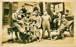 The great-great-grandfather of Vincent Myles was Jim Bruen (top left), owner of Expert Auto & Truck Repairs in Brooklyn. At the start of the 20th century, Bruen pivoted from horse-and-buggy maintenance to trucks. Myles has also continued to evolve with the industry, opening a body shop and wrecker business. The great-great-grandfather of Vincent Myles was Jim Bruen (top left), owner of Expert Auto & Truck Repairs in Brooklyn. At the start of the 20th century, Bruen pivoted from horse-and-buggy maintenance to trucks. Myles has also continued to evolve with the industry, opening a body shop and wrecker business.