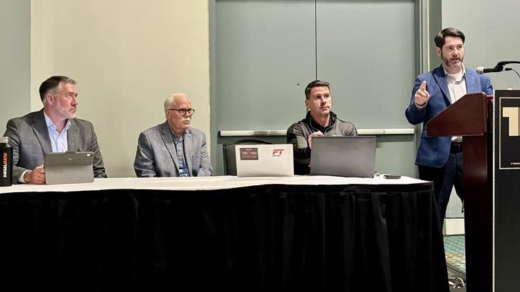 From L to R: Peter Cooper, CEO of Ascend Consulting; Jack Poster, VMRS service manager at TMC, Trent Broberg, CEO of Fullbay, and John Hitch, editor-in-chief of Fleet Maintenance.