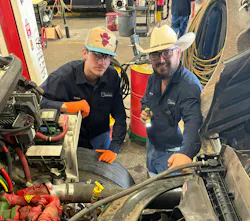 Iron Buffalo Truck & Trailer Repair has worked hard to partner with local schools and develop a highly effective internship program. Pictured here are intern Jaden Eslick and lead technician Brayden Walker. Iron Buffalo Truck & Trailer Repair has worked hard to partner with local schools and develop a highly effective internship program. Pictured here are intern Jaden Eslick and lead technician Brayden Walker.