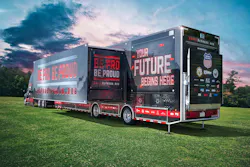 The custom-made 53-ft. Be Pro Be Proud trailers expand to create 1,000-sq.-ft. STEM labs with 16 different workstations.