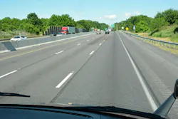 A view from the Mack Pioneer cab on Interstate 78 in eastern Pennsylvania. The new Class 8 truck boasts a wide-cab interior and views. If you look closely, you can see the ear tips on the iconic Mack Bulldog hood ornament. A view from the Mack Pioneer cab on Interstate 78 in eastern Pennsylvania. The new Class 8 truck boasts a wide-cab interior and views. If you look closely, you can see the ear tips on the iconic Mack Bulldog hood ornament.