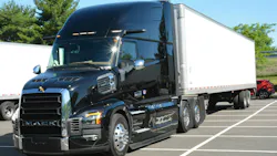 A sleek black Mack Pioneer sleeper model, optimized with a 125.5-inch BBC for maximum aerodynamic efficiency and up to 11% fuel savings. A sleek black Mack Pioneer sleeper model, optimized with a 125.5-inch BBC for maximum aerodynamic efficiency and up to 11% fuel savings.