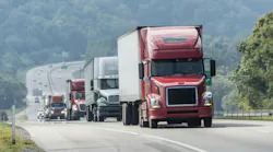 Line of semi trucks