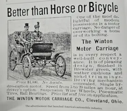 This ad was first published in Scientific American in 1898 and was seen by Robert Allison, a Pennsylvania man who then decided to buy Winton motorless carriage. 'And that was the first time that a car was sold based upon an advertisement from an inventory,” said Bill Carlson, volunteer docent at the Crawford Auto-Aviation Museum in Cleveland. This ad was first published in Scientific American in 1898 and was seen by Robert Allison, a Pennsylvania man who then decided to buy Winton motorless carriage. 'And that was the first time that a car was sold based upon an advertisement from an inventory,” said Bill Carlson, volunteer docent at the Crawford Auto-Aviation Museum in Cleveland.