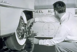 Hunter’s Lite-A-Line used a wall-mounted calibration target.