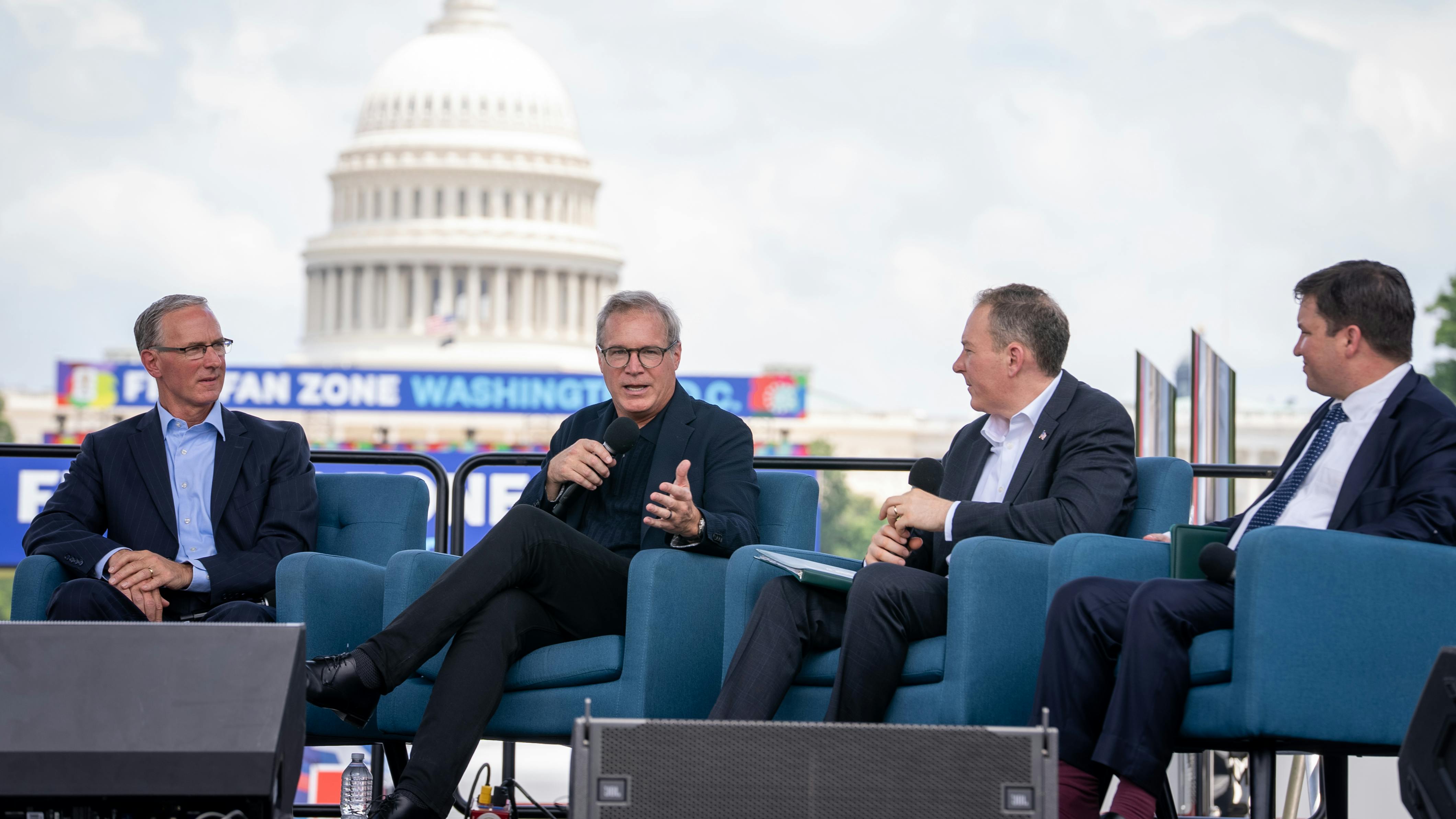 L to R: Paccar CEO Preston Feight, ATA President & CEO Chris Spear, EPA Administrator Lee Zeldin, and EPA Assistant Administrator for the Office of Air and Radiation Aaron Szabo on Freedom Stage at the Great American State Fair on the National Mall.
